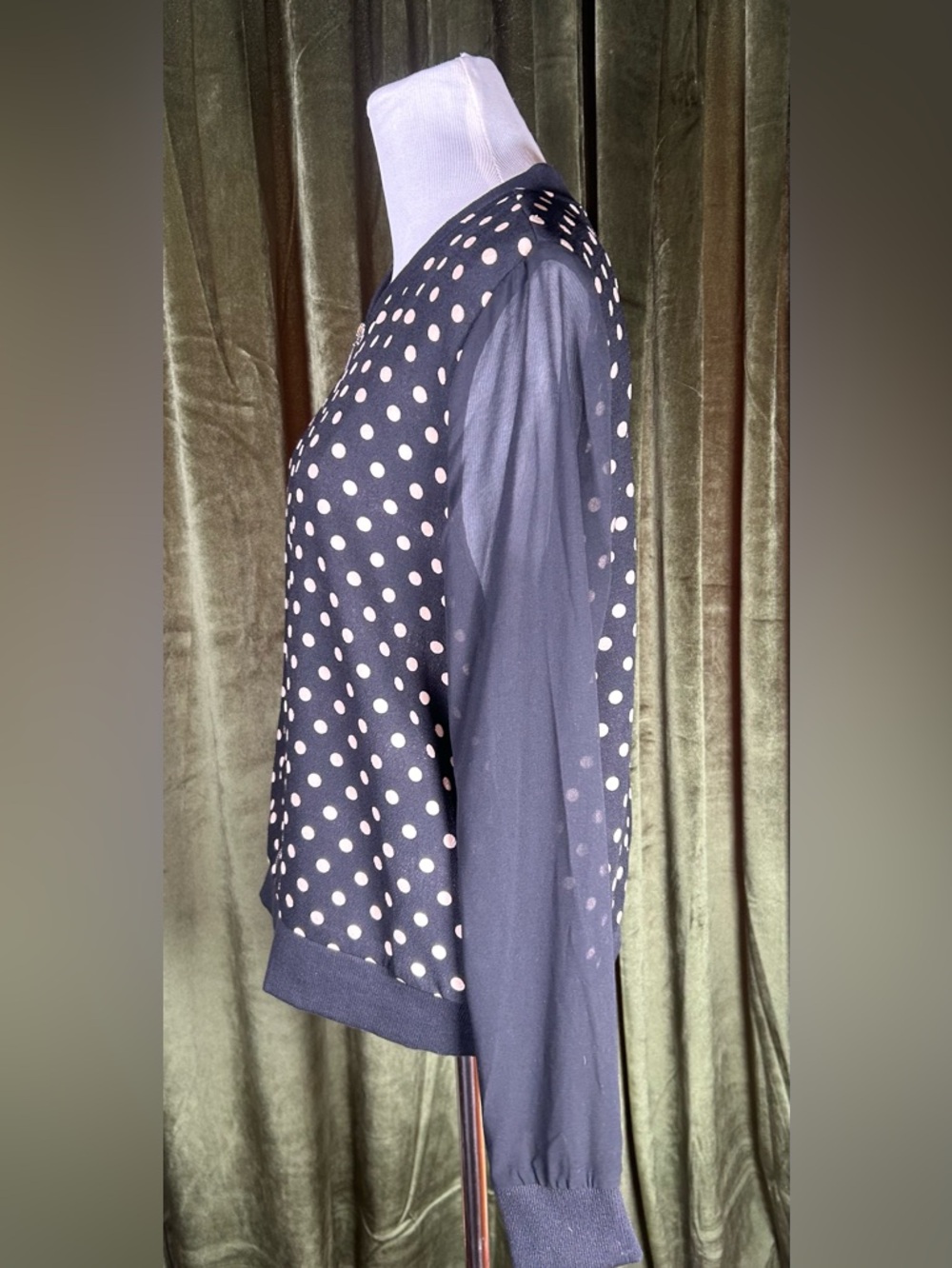 BCBGMAXAZRIA Polka Dot Mixed Media Bomber Jacket Sheer Sleeves - Picture 2 of 6
